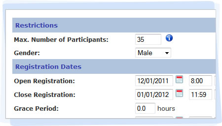 ClearThunder can automatically open and close event registration based on specific dates and times as well as the number of participants.