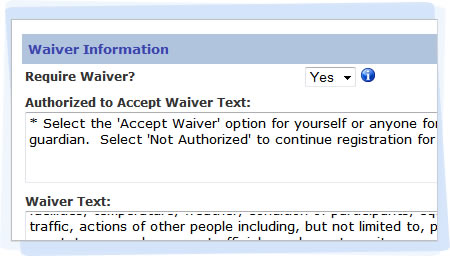 ClearThunder includes an optional feature that requires participants to accept an online waiver agreement.